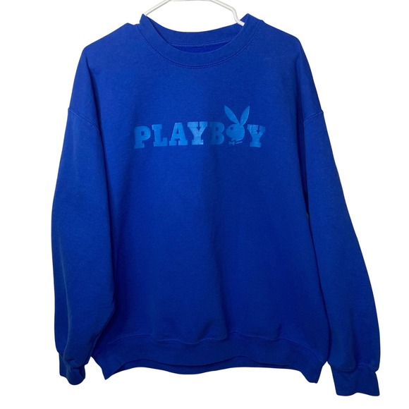 PLAYBOY Other - Playboy Mens Crewneck Sweatshirt Royal Blue Tonal Logo Graphic Fleece XL